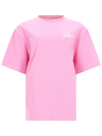 Msgm Pink Logo Boxy Cotton T-Shirt