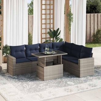 vidaXL Set Sof&aacute;s Jard&iacute;n Y Cojines 7 Pzas Rat&aacute;n Sint&eacute;tico Acacia Negro Vidaxl