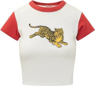 Kenzo Jumping Tiger Cropped T-Shirt - Dames - T-shirts - Wit - XS - Katoen - Tops