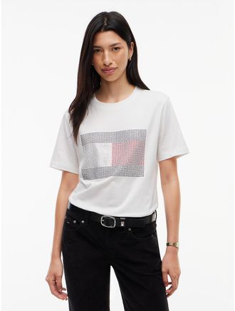 Tommy Hilfiger Womens Tommy Jeans Rhinestone Flag T-Shirt - Ecru - XL