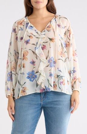 Philosophy Cashmere Tie Neck Top in Floral Cascade at Nordstrom Rack, Size 1 X