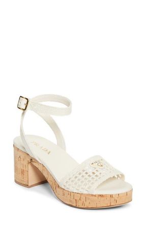 Prada Crochet Cork Platform Sandal in Off White at Nordstrom, Size 10Us