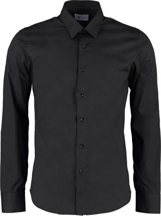 THE (ALPHABET) Stretch katoenen overhemd met afgeronde zoom - Heren - Casual Overhemden - Zwart - 3XL - Katoen - Overhemden