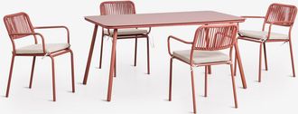 Sklum Set De Mesa Rectangular 160x90 Cm Y 4 Sillas De Comedor Apilables En Cuerda Trenzada Arhiza Sklum