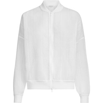 Brunello Cucinelli Broderie anglaise bomber jacket in White at Nordstrom, Size 46 It