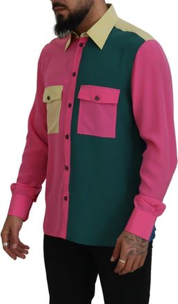 Dolce & Gabbana Mens Multicolor Patchwork Silk Button Down Shirt