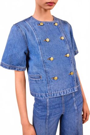 Ulla Johnson Serge Short Sleeve Denim Jacket In Danube