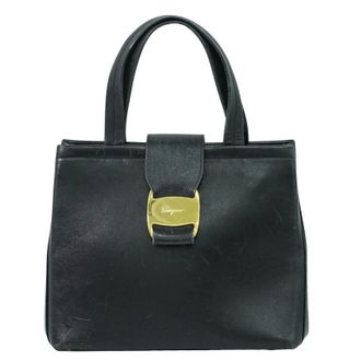Ferragamo Vala Leather Black Leather Handbag (Pre-Owned)