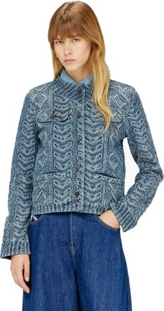 Diesel Collarless jacket in cable-knit-effect denim - Denim Jackets - Woman - Blue