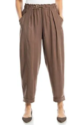 Max Studio Brushed Twill Belted Cuffed Barrel Leg Pants in Acorn at Nordstrom Rack, Size X-Small