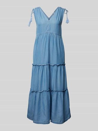Pepe Jeans London Midikleid mit V-Ausschnitt Modell EFFIE in Blau, Gr&ouml;&szlig;e XL