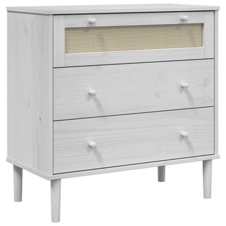 vidaXL C&oacute;moda Senja Aspecto Rat&aacute;n Madera Maciza Pino Blanco 80x40x80cm Vidaxl