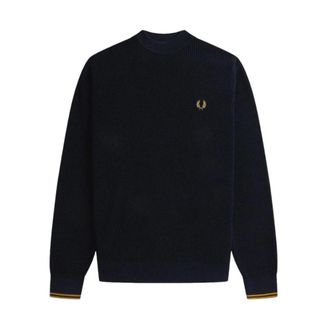 Fred Perry Round-neck Knitwear, male, Blue, Size: 2XL Stylish Maglia Shirt