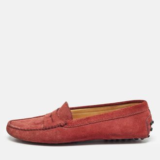 Tod's Tods Red Suede Gommino Penny Slip On Loafers