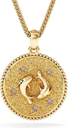 The Diamond Store Zodiac Pisces Necklace Medallion Lab Grown 0.02ct in 18K Gold Vermeil