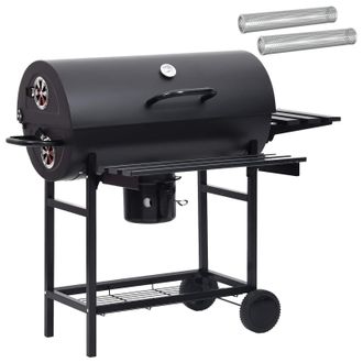 vidaXL Parrilla De Barril Con Ruedas Y Estantes 3 Uds. Metal Negro Vidaxl