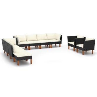 vidaXL Set Muebles De Jard&iacute;n 10 Pzas Rat&aacute;n Sint&eacute;tico Eucalipto Negro Vidaxl