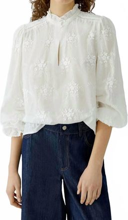 Oui Floral Embroidered Blouse In Cloud Dancer