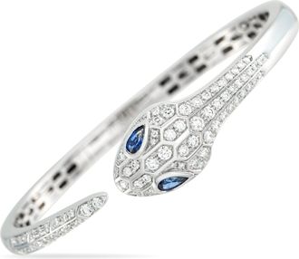 Bulgari Serpenti Seduttori 18K White Gold 1.0ct Diamond and Sapphire Bracelet Size Small BV17-051526