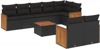 vidaXL Set De Sof&aacute;s De Jard&iacute;n 8 Piezas Y Cojines Rat&aacute;n Sint&eacute;tico Negro Vidaxl