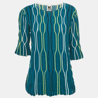 M Missoni Sea Green Wave Pattern Knit T-Shirt