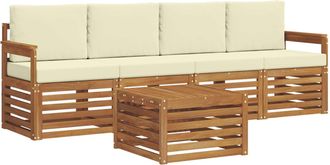 vidaXL Conjunto De Sof&aacute;s De Exterior 5 Uds. Natural Y Crema Vidaxl