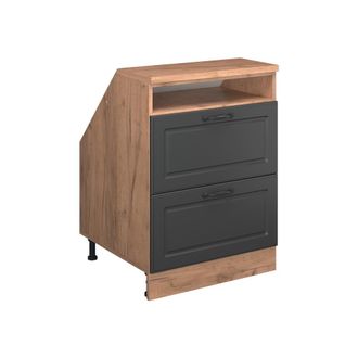 Vicco Armario De Cocina Para Techo Inclinado R-line, Antracita Casa De Campo, 60 Cm Con 2 Cajones, Carcasa 60 Cm De Profundidad, Vicco