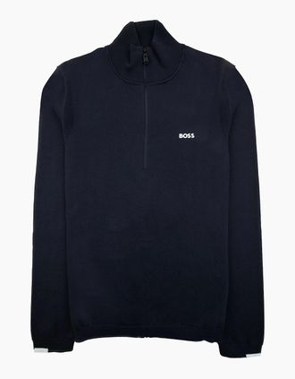 HUGO BOSS Mens Hugo Boss Cotton-blend Zip-neck Sweater With Logo Print Navy 402 - Black - Size: 46