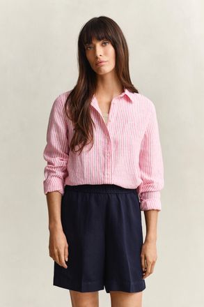 GANT Women Regular Fit Striped Linen Shirt (46) BRIGHT FUSCHIA