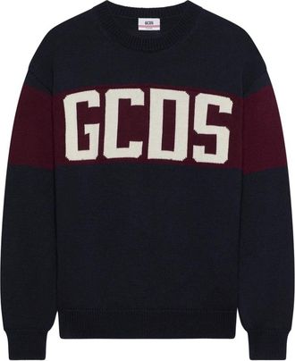 GCDS Band Logo Crewneck - Heren - Sweatshirts - Blauw - M - Wol - Hoodies & sweatvesten