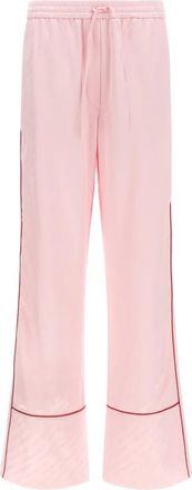 Off-white Jacquard Satijnen Pyjamabroek - Dames - Wijde Broeken - Roze - XS - Satijn - Broeken