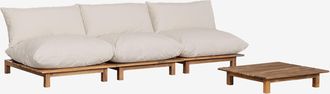 Sklum Conjunto De Jard&iacute;n Con Sof&aacute; Modular Reclinable De 3 Piezas Y Mesa De Centro En Madera De Acacia Brina Sklum