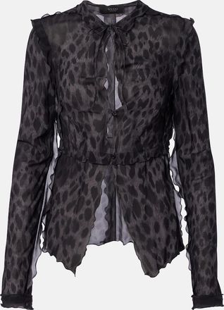 Gucci Camicia in misto seta con stampa leopardata