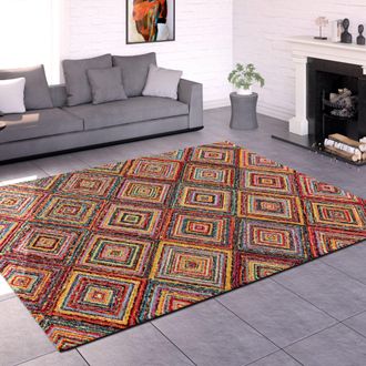 Paco Home Paco Home - Alfombra Salon De Habitacion Pelo Corto Motivo Etnica Dibujo Geometrico Rombo 120x170 Cm, Multicolor 2