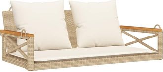 vidaXL Banco Columpio Con Cojines Rat&aacute;n Sint&eacute;tico Beige 109x62x40 Cm Vidaxl