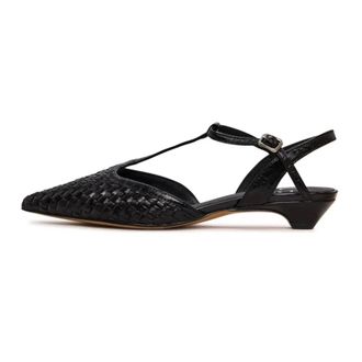 Cesare Gaspari Schoenen, Dames, Zwart, 39 EU, Leer, Geweven T-band platte schoenen