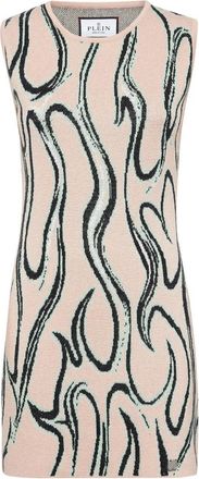 Philipp Plein Kleedjes, Dames, Beige, S, Leer, Minidress Jacquard Strass Flames