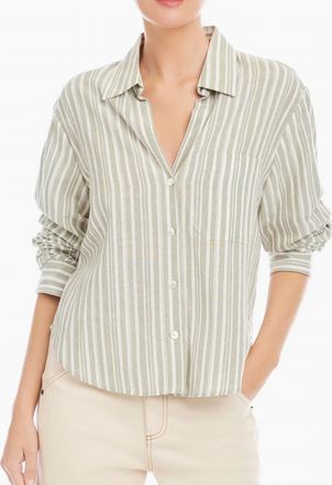 Fifteen Twenty Leighton Ruched Sleeve Shirt Top In Sage
