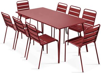 Oviala Conjunto mesa de jard&iacute;n y 8 sillas de metal p&uacute;rpura