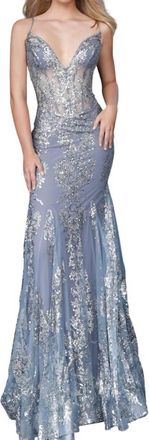 Jovani Spaghetti Straps Embellished Dress In Ink