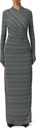 Naked Wardrobe Houndstooth Overlap Neck Long Sleeve Maxi Dress in Houndstooth Plaid at Nordstrom, Size X-Small