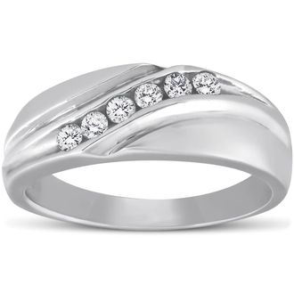 Pompeii3 Mens 14K White Gold 1/4ct Diamond Wedding Ring High Polished Smooth Band Size Selectable