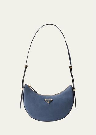Prada Arque Nubuck Leather Half-Moon Shoulder Bag