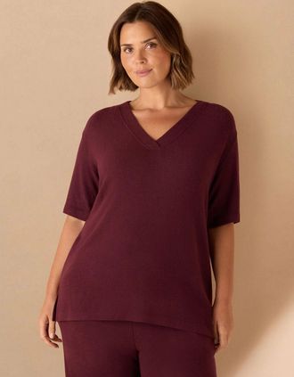 Live Unlimited London Womens Burgundy V Neck Supersoft T-Shirt - Red - Size: 28