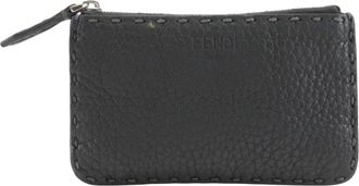 Fendi Selleria Gray Leather Coin Purse/Coin Case (Pre-Owned)