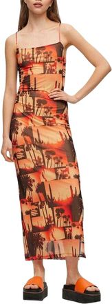 HUGO BOSS Hugo Dames/Dames Spaghetti Maxi Jurk van Mesh (Oranje/zwart)