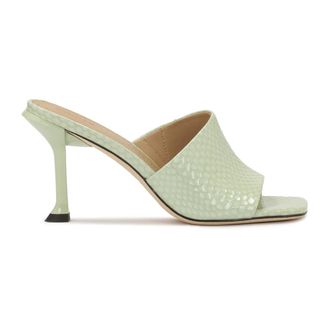 Kazar Slippers van reli&euml;f lakleer met een modieuze hak - Dames - Muiltjes - Groen - 38 EU - Leer - Schoenen