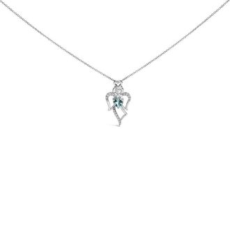 House of Brilliance 925 Sterling Silver Created Blue Topaz Angel Pendant Necklace