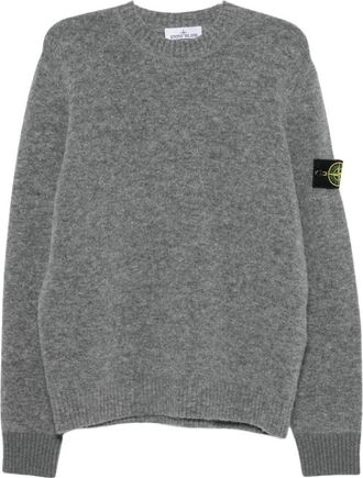 Stone Island Trui met geborstelde textuur en ronde hals - Heren - Ronde hals truien - Grijs - L - Truien & Vesten