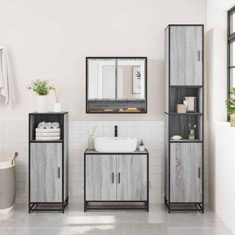 Berkfield Home Durable 3 Piece Bathroom Furniture Set Grey Sonoma Engineered Wood